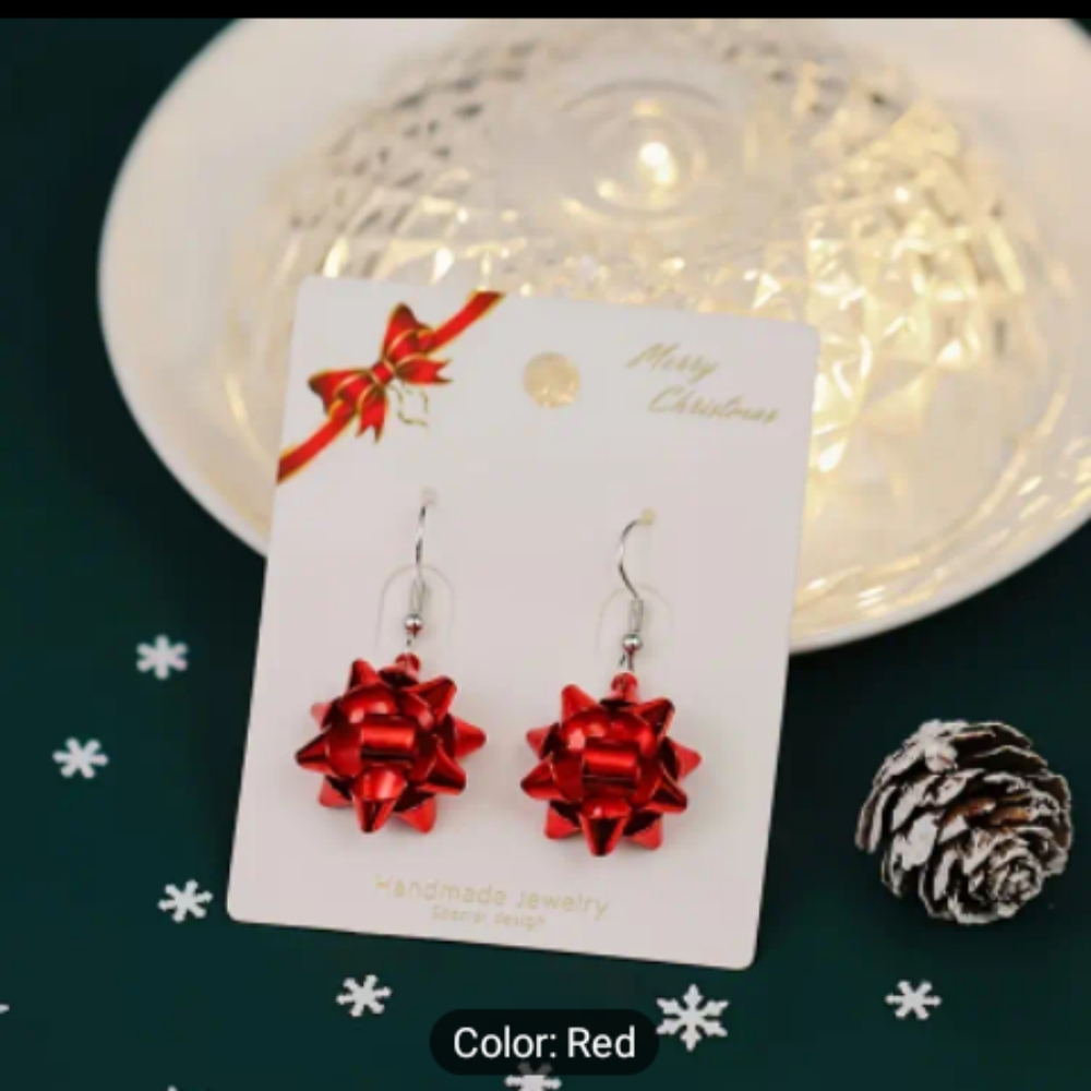 Red Christmas Bow Earrings